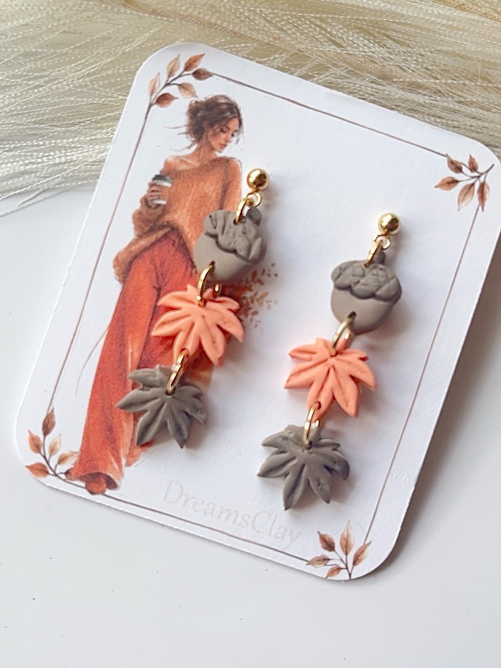 Orange and Brown Leaf Dangle Earrings